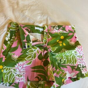 Trina Turk Leafy Green and Pink Patterned Shorts